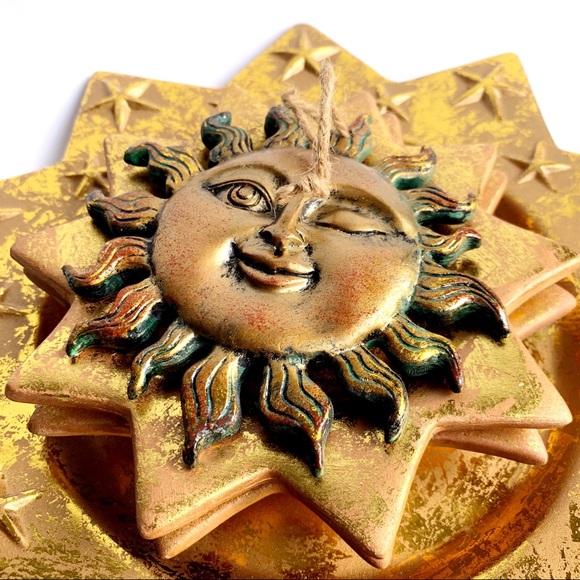 Vintage 90s Celestial Terra Cotta Candle Holders and Sun Ornament Set - Picture 3 of 9